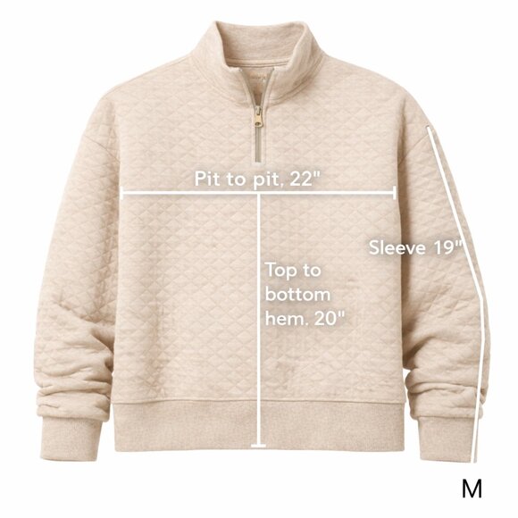 Quilted Quarter Zip Sweatshirt Banana Republic Factory Oatmeal Heather - Picture 2 of 14